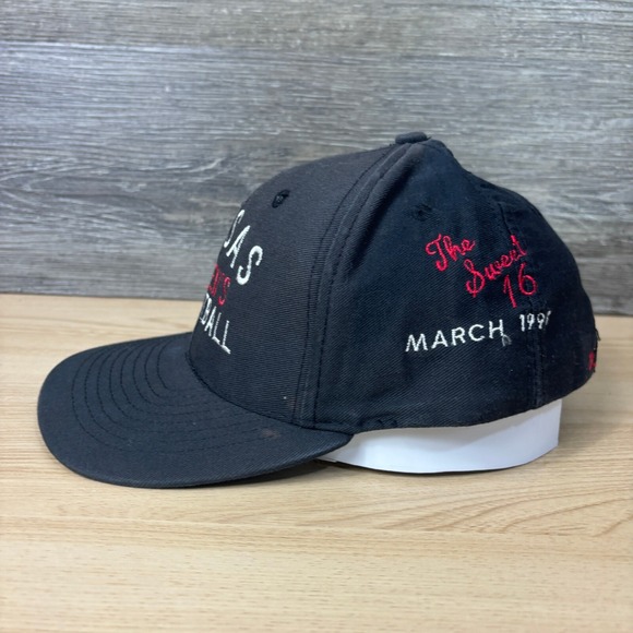 Vintage Kansas Jayhawks Hat Cap Strapback Black Womens Basketball Sweet 16 90s - Picture 3 of 11